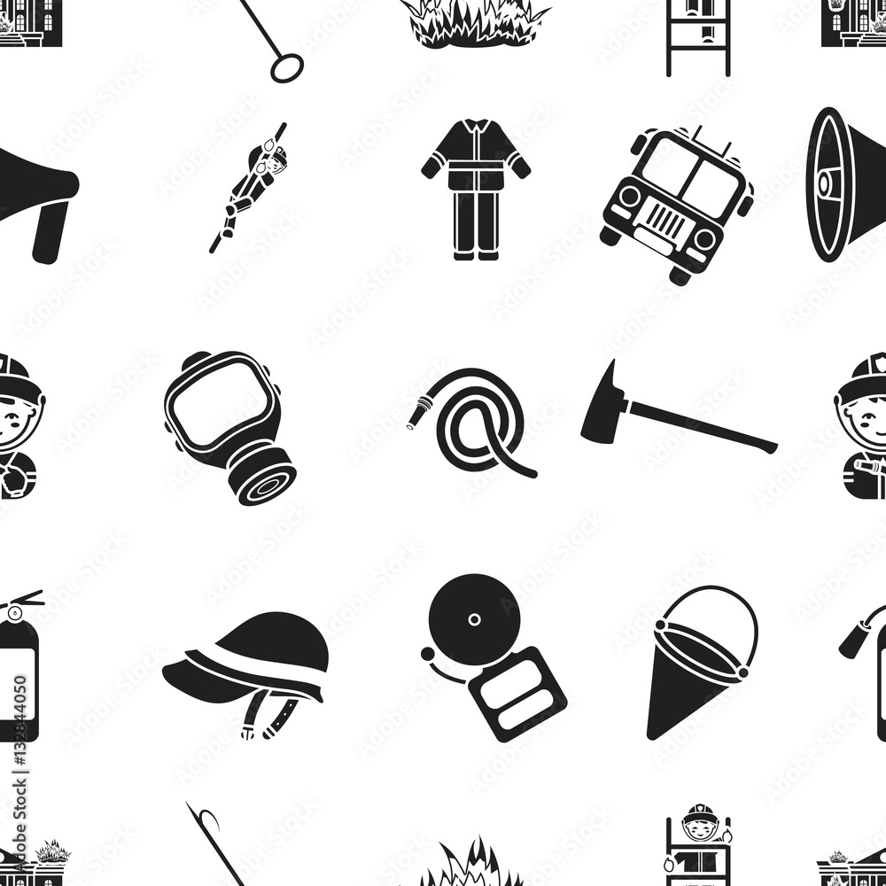 Fire department pattern icons in black style. Big collection of fire ...