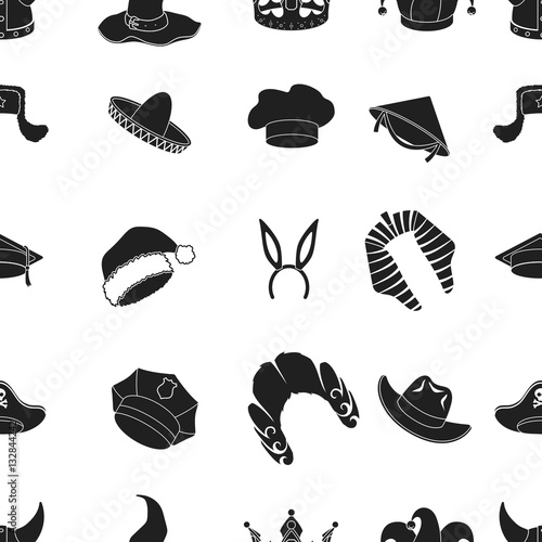 Hats pattern icons in black style. Big collection of hats vector symbol stock illustration