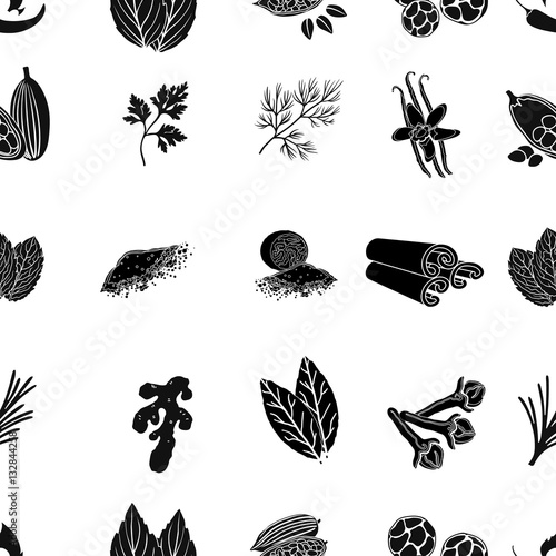 Herb and spices pattern icons in black style. Big collection of herb and spices vector symbol stock illustration