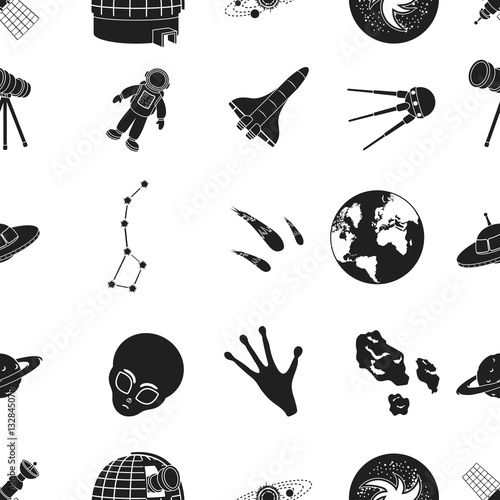 Space pattern icons in black style. Big collection of space vector symbol stock illustration