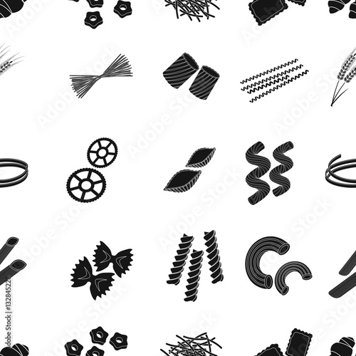 Types of pasta pattern icons in black style. Big collection of types of pasta vector symbol stock illustration
