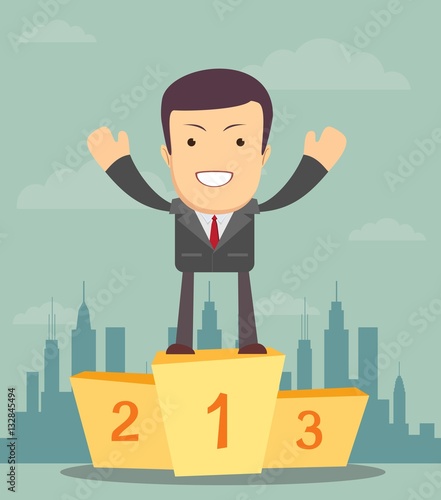 Man winner standing in first place on a podium