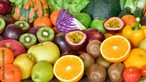 Various ripe fruits and vegetables for eating healthy
