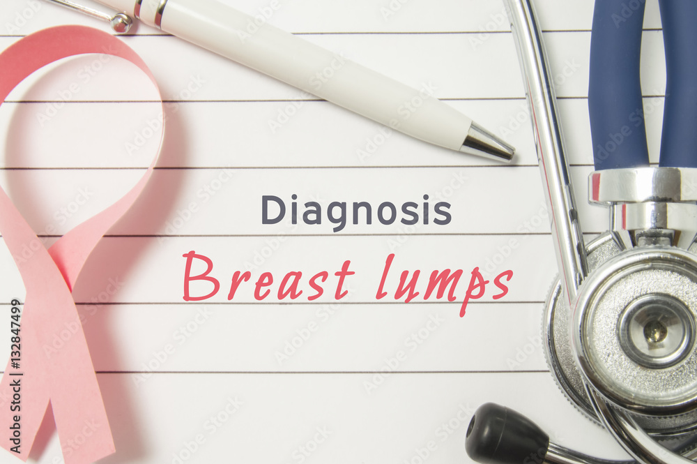 Foto de Diagnosis Breast Lumps. Pink ribbon as symbol of struggle with ...