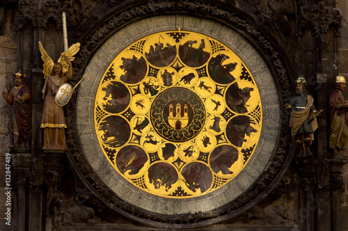 Calendar face of Prague Astronomical Clock (Orloj) in the Old Town of Prague, Czech Republic