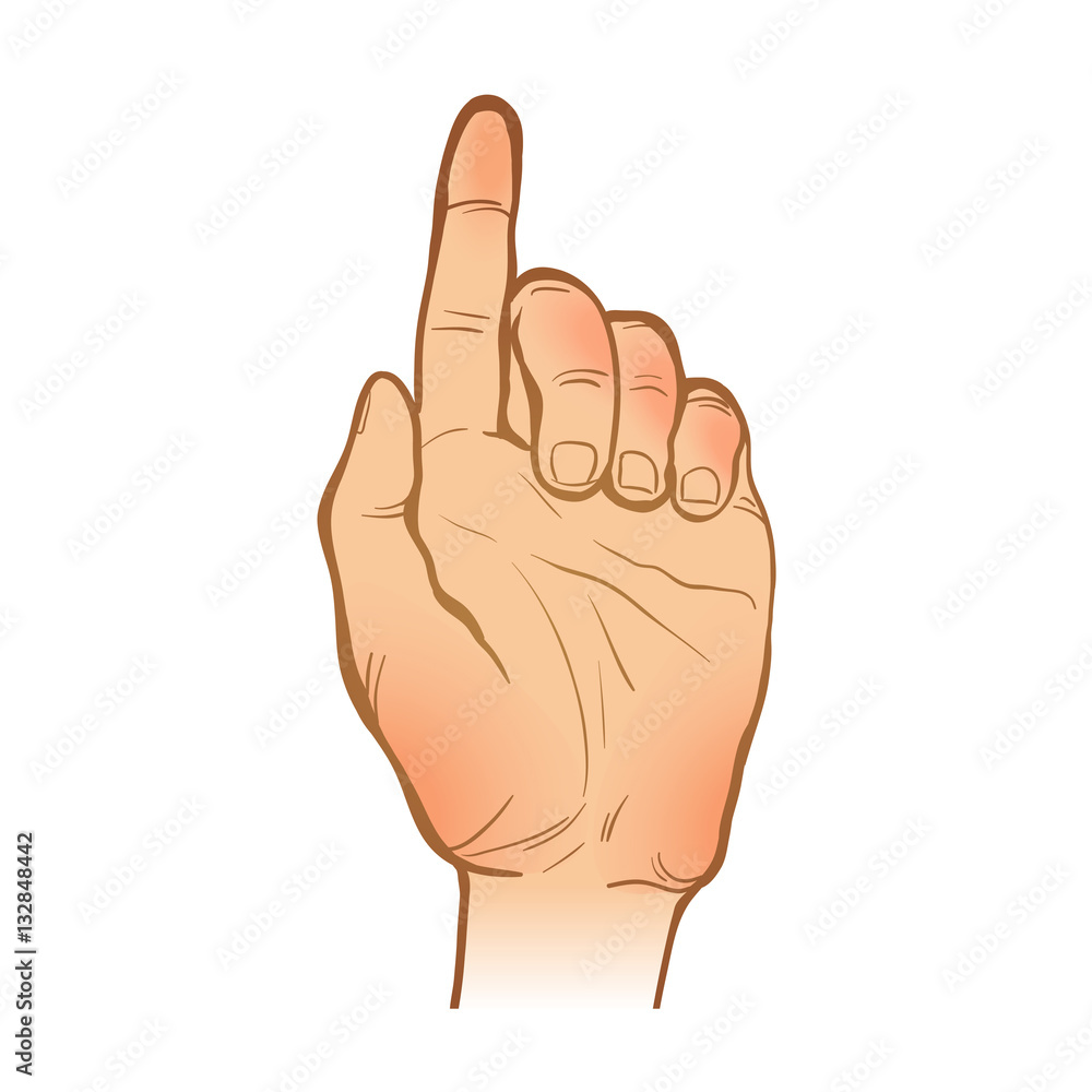 hand line sketch. one hand with a raised index finger gesture. hand line sketch. one hand with a raised index finger gesture.