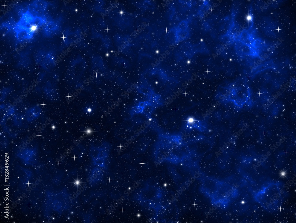 Outer space galaxy design dark blue clouds and shining stars