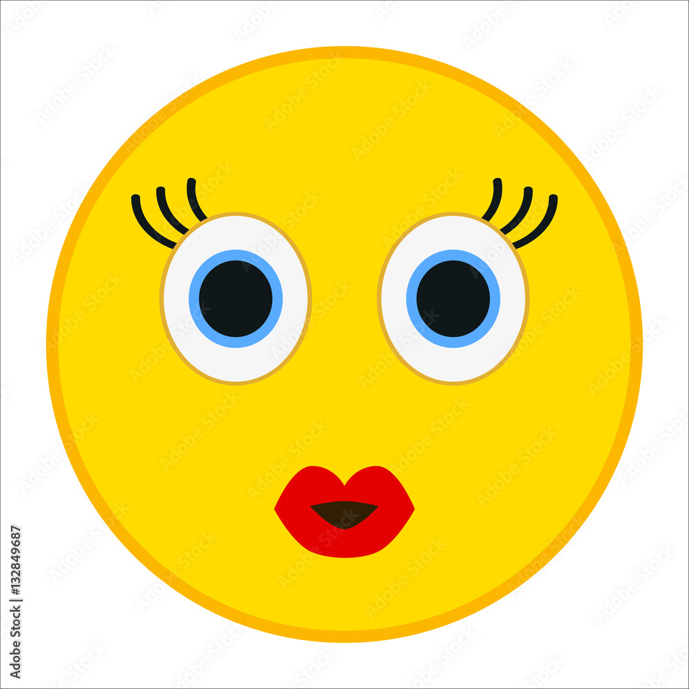 Kiss emoticon with happy eyes in trendy flat style. Red lips emoji vector illustration. Kiss emoticon with happy eyes in trendy flat style. Red lips emoji vector illustration.