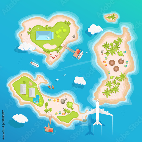 islands top aerial view - travel tourism vector illustration