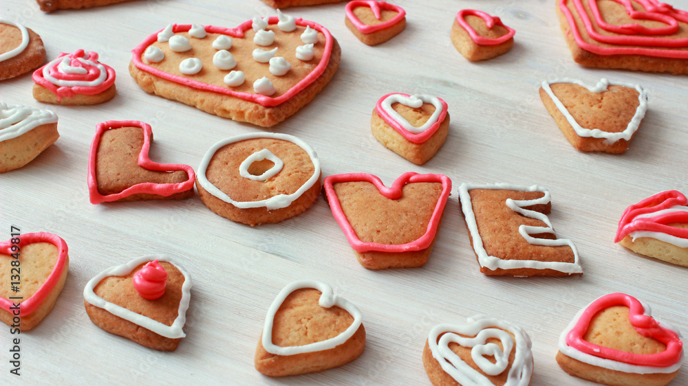 heart shape and word LOVE valentine homemade cookies heart shape and word LOVE valentine homemade cookies
