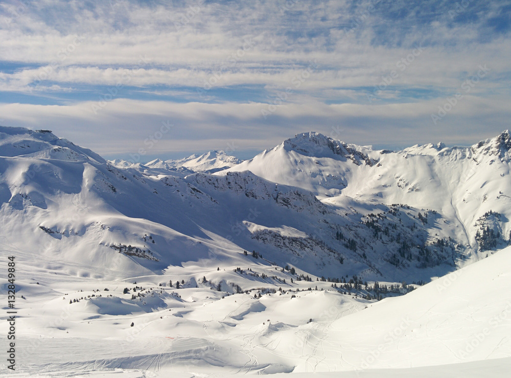 Mountain view of Portes du Soleil ski region, The Alps, France Mountain view of Portes du Soleil ski region, The Alps, France