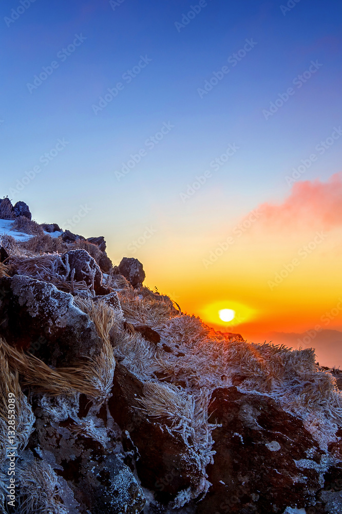 Sunrise on Deogyusan mountains covered with snow in winter,South