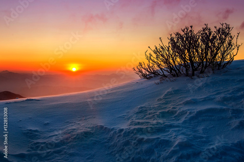 Sunrise on Deogyusan mountains covered with snow in winter,South
