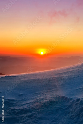 Sunrise on Deogyusan mountains covered with snow in winter South