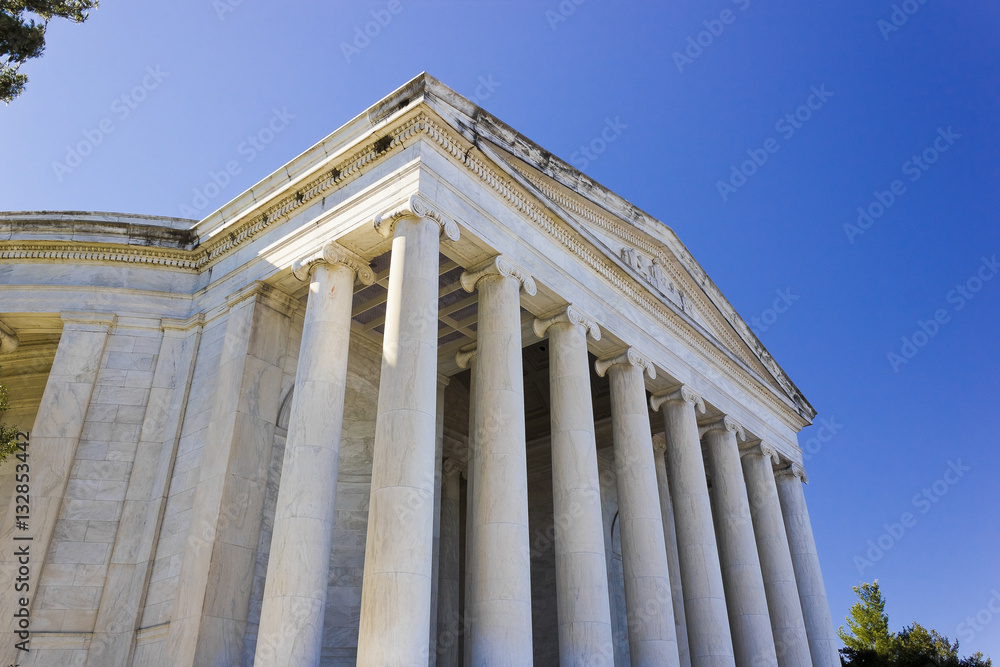 Classically styled Ionic fluted colonnade of the neoclassical portico to the Thomas Jefferson Memorial, West Potomac Park, National Mall & Memorial Parks, Washington DC