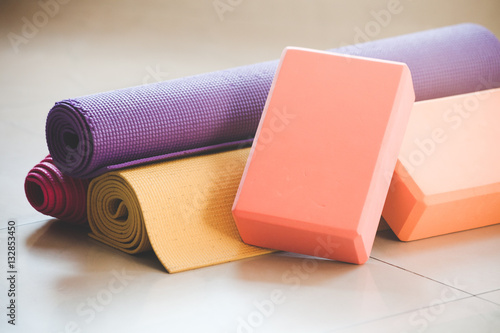 closeup of yoga props indoor