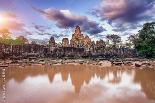 Bayon Temple with giant stone faces  Angkor Wat  Siem Reap  Camb