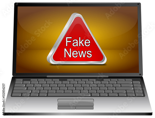 Laptop Computer with Fake News warning sign - 3D illustration