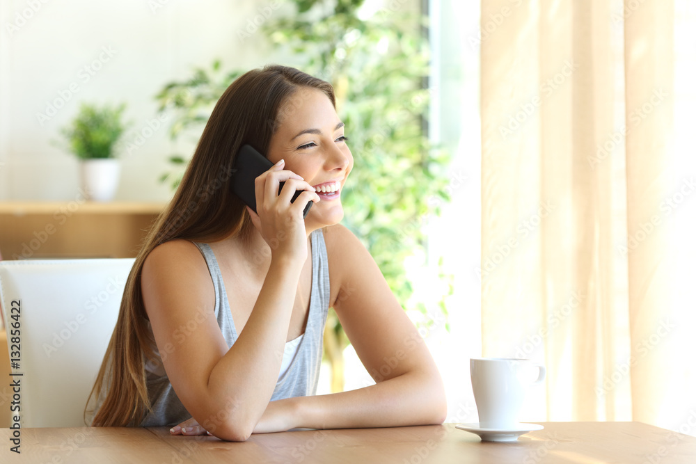 Funny girl taking a phone conversation Funny girl taking a phone conversation