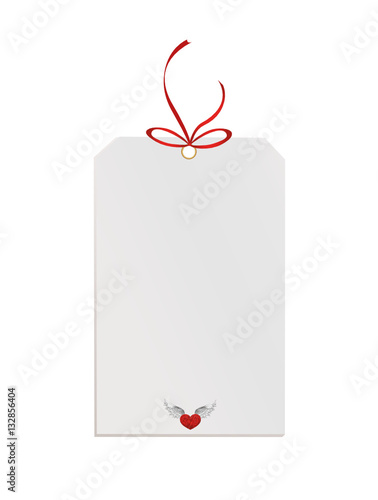 Gift card tied with a red hearts and ribbon.Vector.Valentine's Day. photo