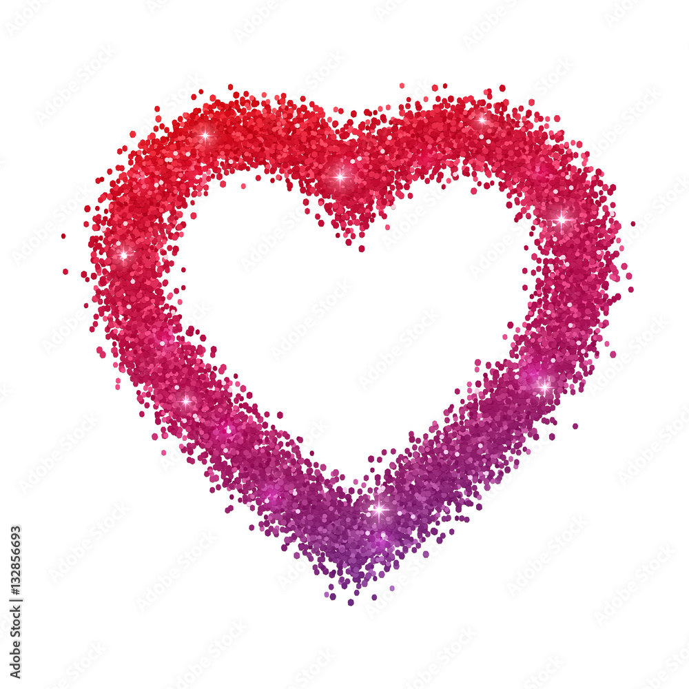 Heart frame with red purple gradient effect. Isolated on white background. Vector