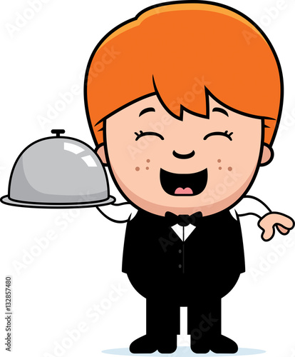 Cartoon Little Waiter Tray