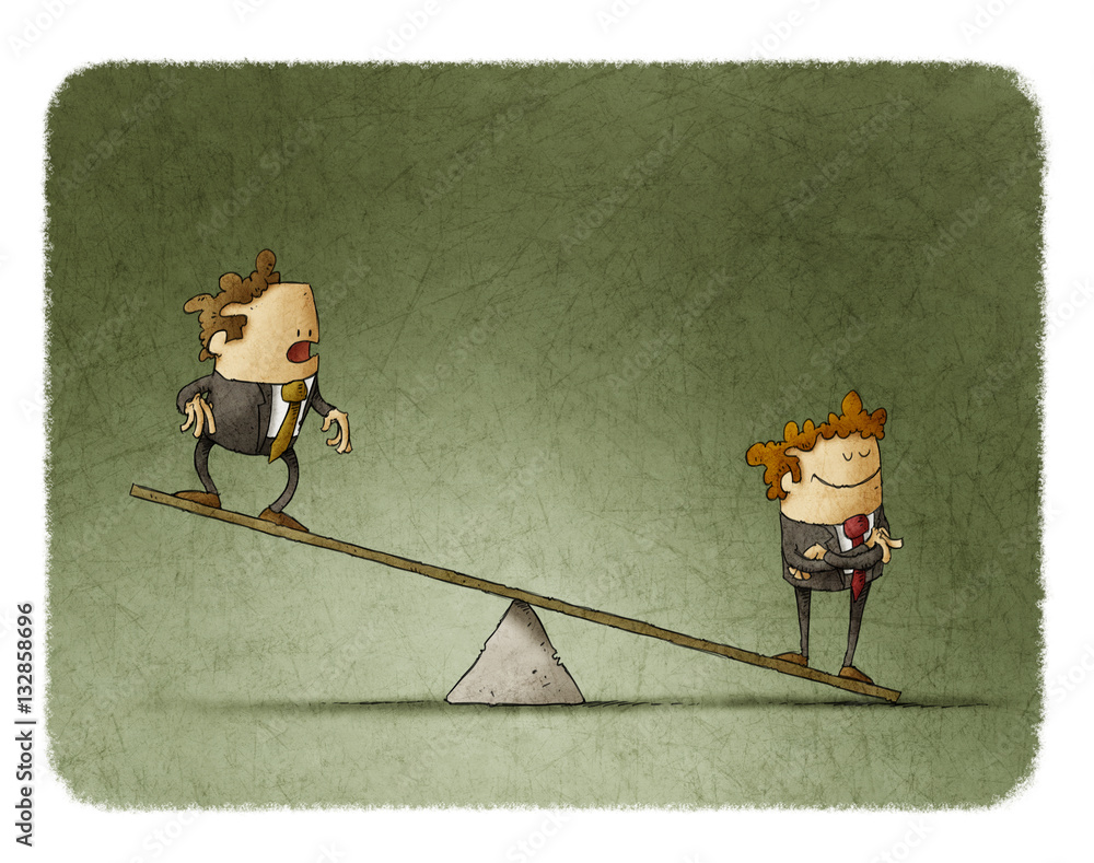 Fototapeta illustration of business corporate inequality concept with businessmen on a scale