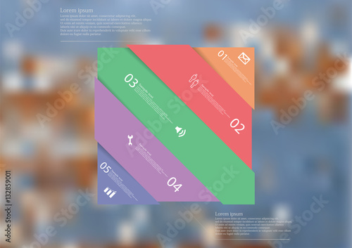 Illustration infographic template with color rectangle askew divided to five parts
