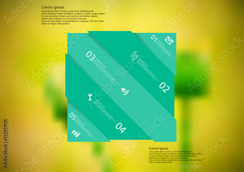 Illustration infographic template with green rectangle askew divided to five parts
