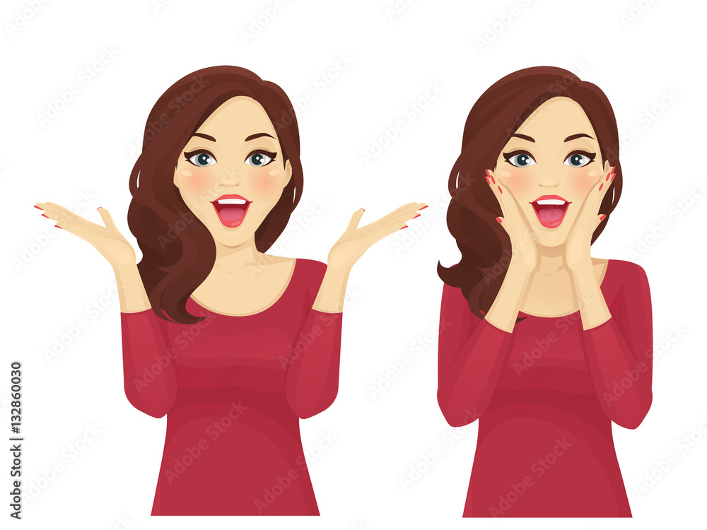 Surprised beautiful woman smiling with open mouth isolated Surprised beautiful woman smiling with open mouth isolated