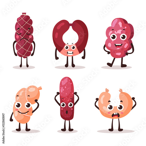 Cartoon meat characters with smiley faces