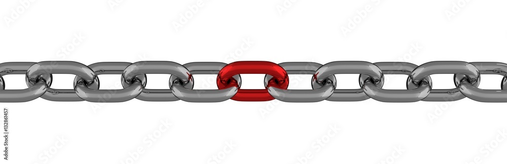 Obraz premium Metal Chain Line With Red Element Isolated 3D Rendering
