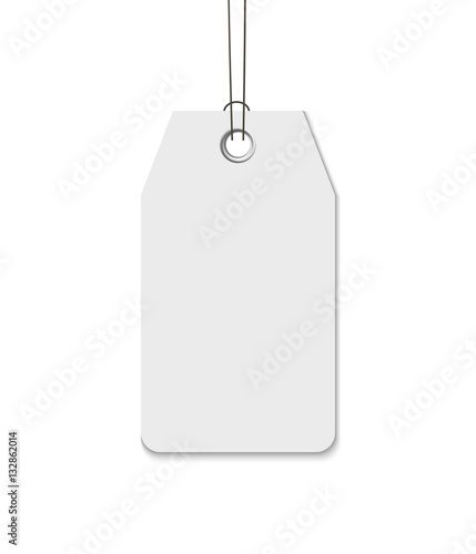 Blank tag with string isolated on white background. Yemplate for price tag, gift tag, address label photo