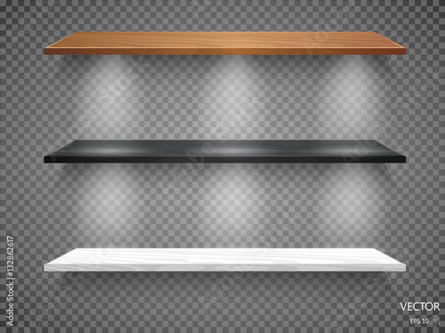 Vector Empty Wooden Shelves Isolated on Wall Background