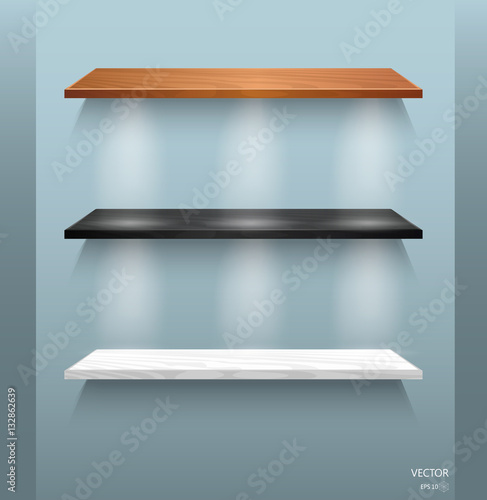 Vector Empty Wooden Shelves Isolated on Wall Background