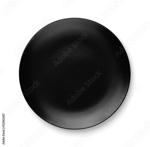 Top view of empty black plate