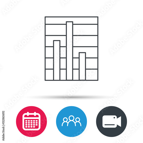Chart icon. Graph diagram sign. Demand reduction symbol. Group of people, video cam and calendar icons. Vector
