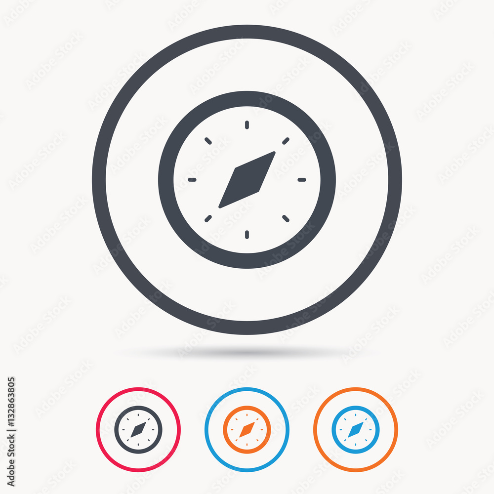 Compass icon. Navigation device symbol. Colored circle buttons with flat web icon. Vector Compass icon. Navigation device symbol. Colored circle buttons with flat web icon. Vector