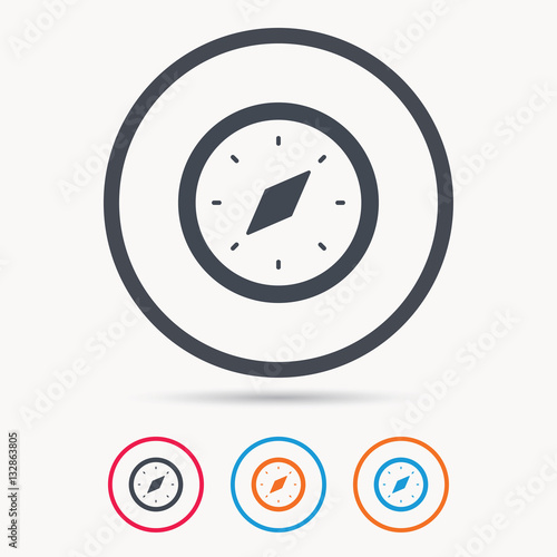 Compass icon. Navigation device symbol. Colored circle buttons with flat web icon. Vector