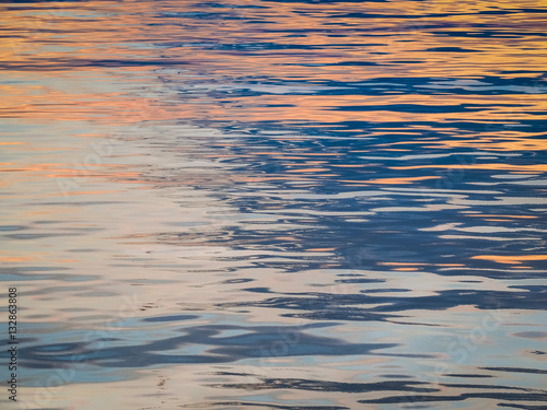 Abstract colorful blur de focused background, Background of rippled water in sea, Reflection of sunset sky of light