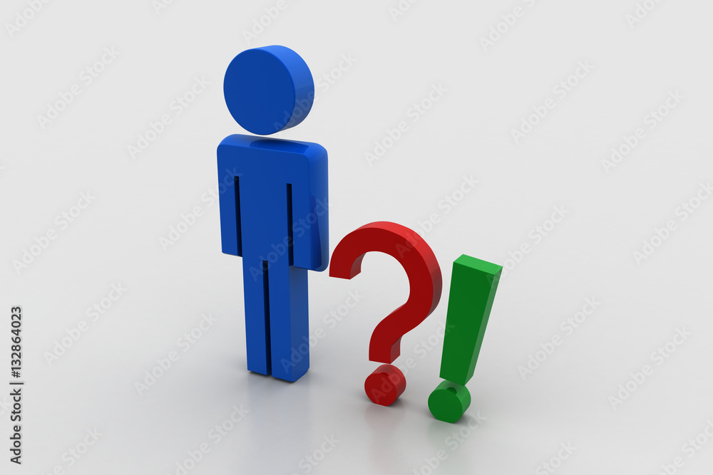 Question mark and exclamation mark with man Question mark and exclamation mark with man