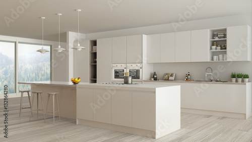 Scandinavian white kitchen with wooden and white details  minima