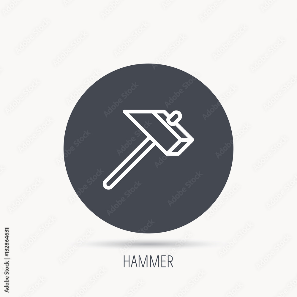 Hammer icon. Repair or fix sign. Construction equipment tool symbol. Round web button with flat icon. Vector Hammer icon. Repair or fix sign. Construction equipment tool symbol. Round web button with flat icon. Vector