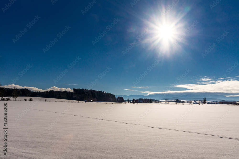 Die Sonne erstrahlt über der weißen Winterlandschaft Die Sonne erstrahlt über der weißen Winterlandschaft