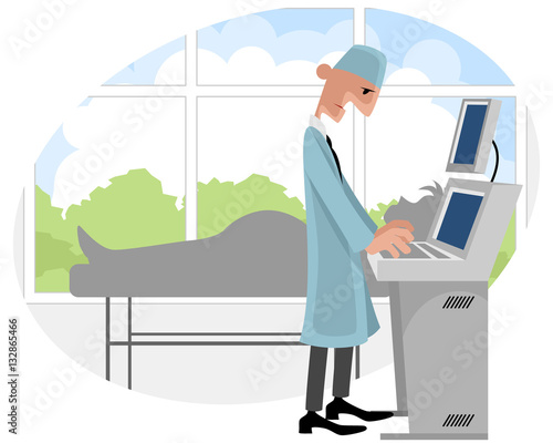 Doctor with ultrasonography apparatus