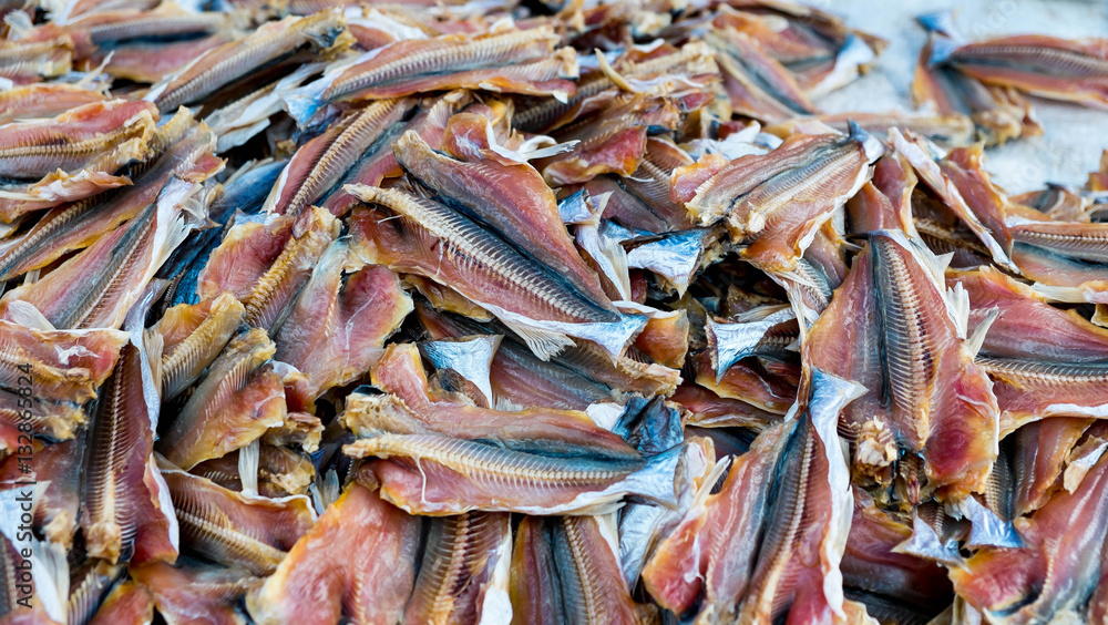 Many dried fishes in the market, INDIAN MACKEREL