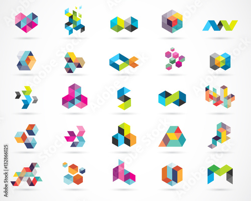 Creative, digital abstract colorful icons, elements and symbols, logo collection, template photo