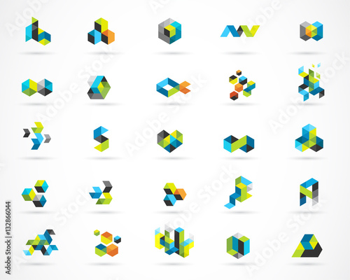 Creative, digital abstract colorful icons, elements and symbols, logo collection, template