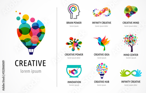 Creative, digital abstract colorful icons, elements and symbols, logo collection, template