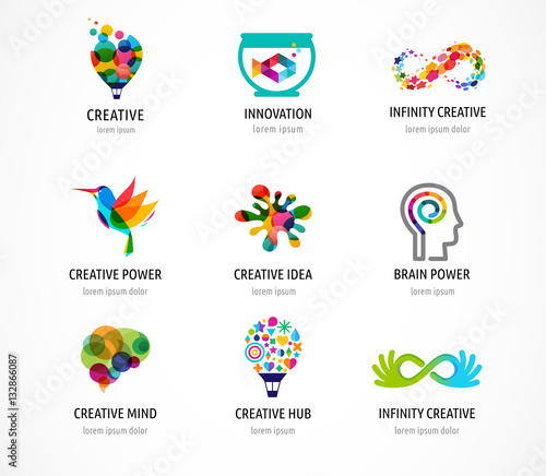 Creative, digital abstract colorful icons, elements and symbols, logo collection, template